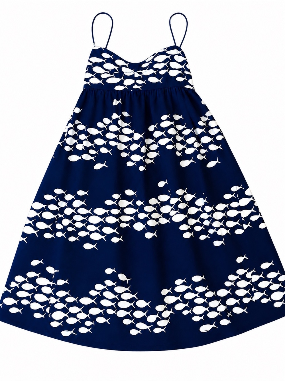 Vintage 2004 J. Crew Fish Print Sundress Navy & White 100% Cotton